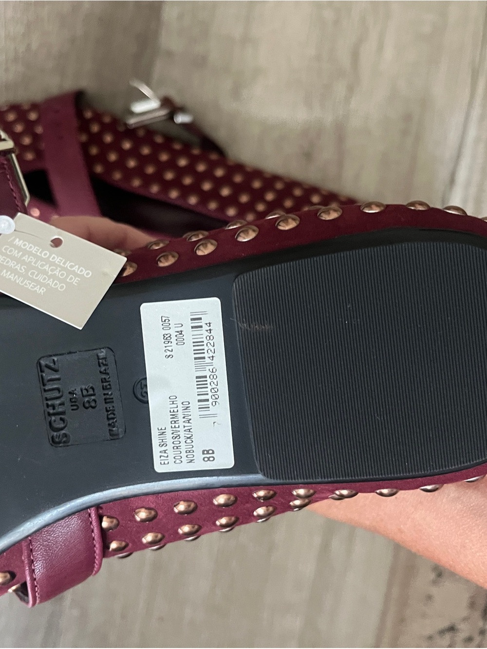 SCHUTZ Studded Mary Jane Flats in Burgundy - Picture 4 of 5